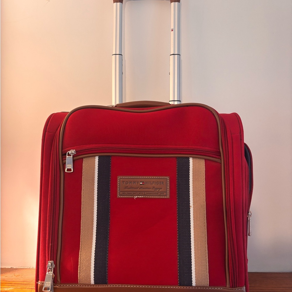 Tommy Hilfiger Red and Blue Striped Carry-On